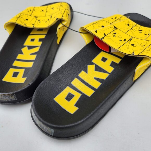 NEW Men's Size 7 Sandals Pikachu Pokemon Yellow Black NEW NWT Slides Pokémon Bra - Picture 2 of 12